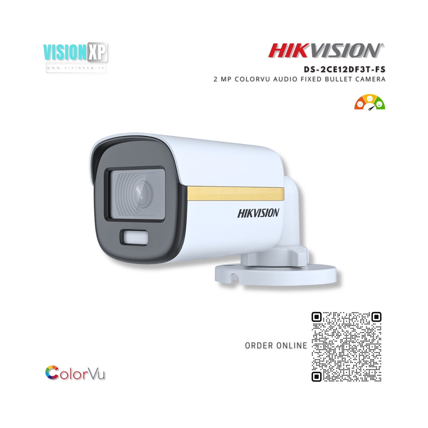 Hikvision DS-2CE12DF3T-FS 2 MP ColorVu Audio Fixed Bullet Camera Hikvision DS-2CE12DF3T-FS 2 MP ColorVu Audio Fixed Bullet Camera